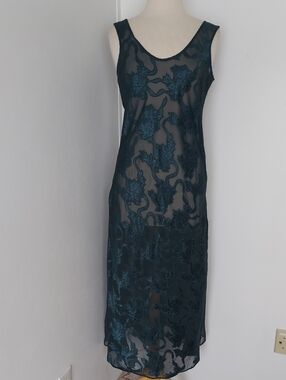 Vintage Victoria's Secret Gold Label Sheer Floral Lace Chemise Slip in Teal